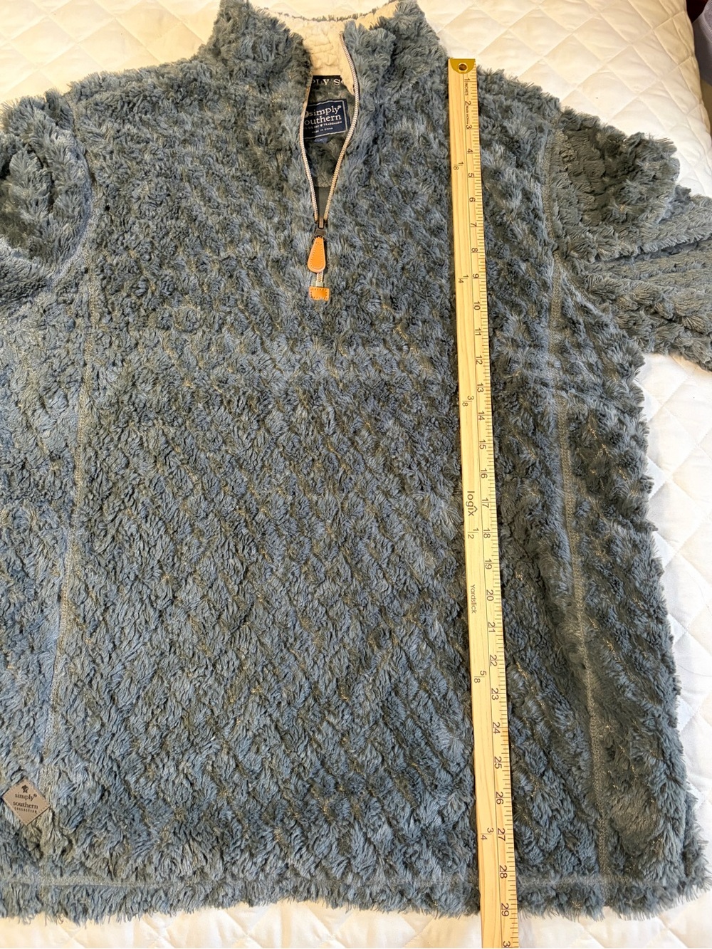 Simply Southern Plush Sherpa Quarter-Zip Jacket - Gray with Cream Lining - Picture 4 of 8